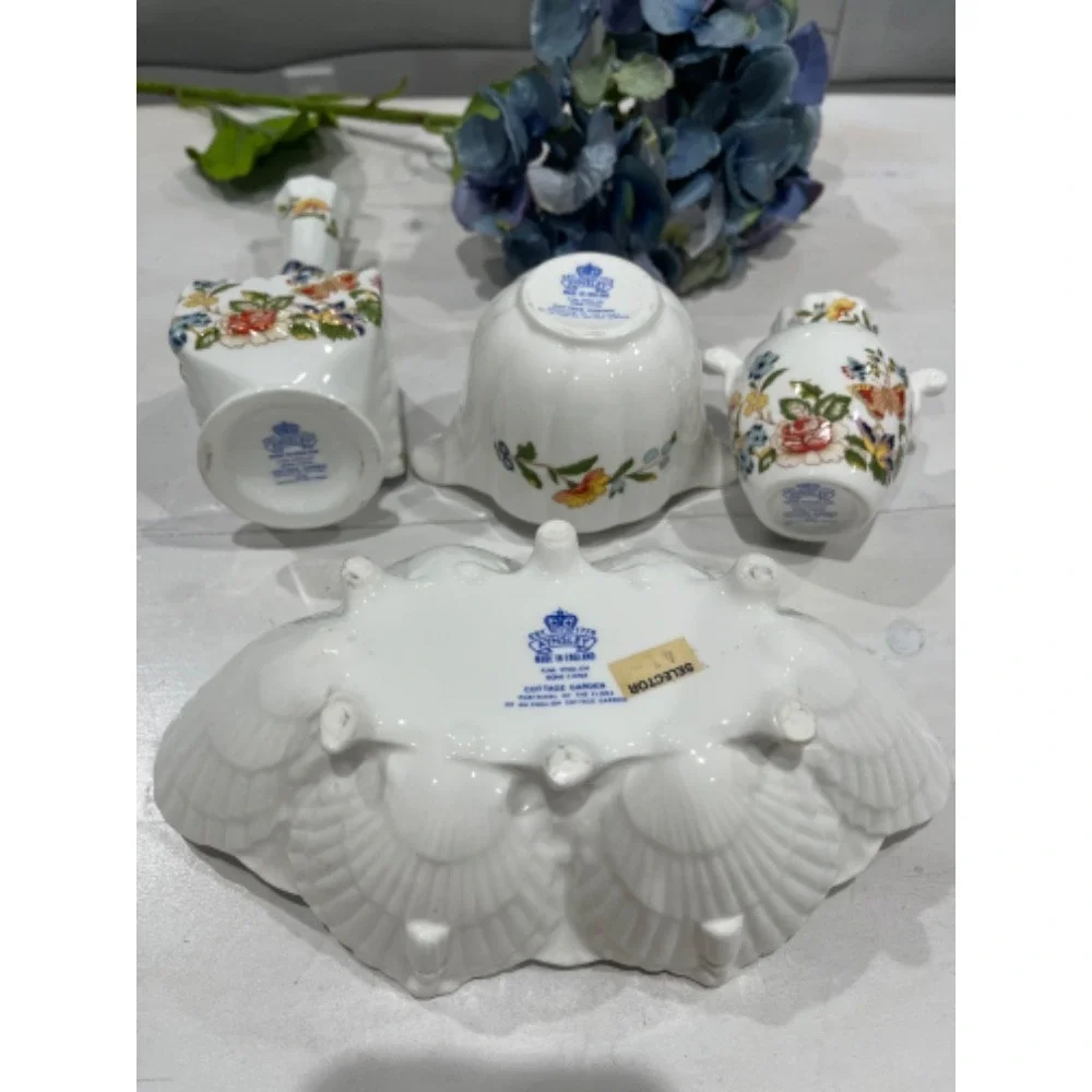 Aynsley Cottage Garden Fine Bone China Vase,‎ Creamer, Sugar, Dish Set